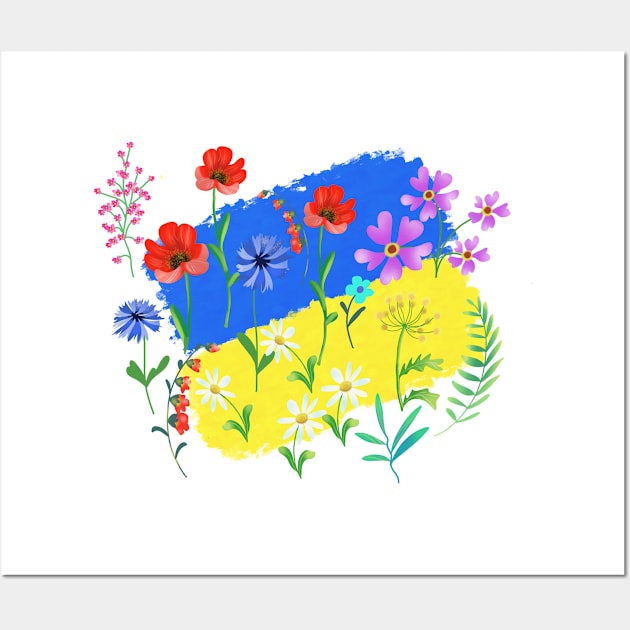 flowers on the background of the flag of ukraine Wall Art by sonaart